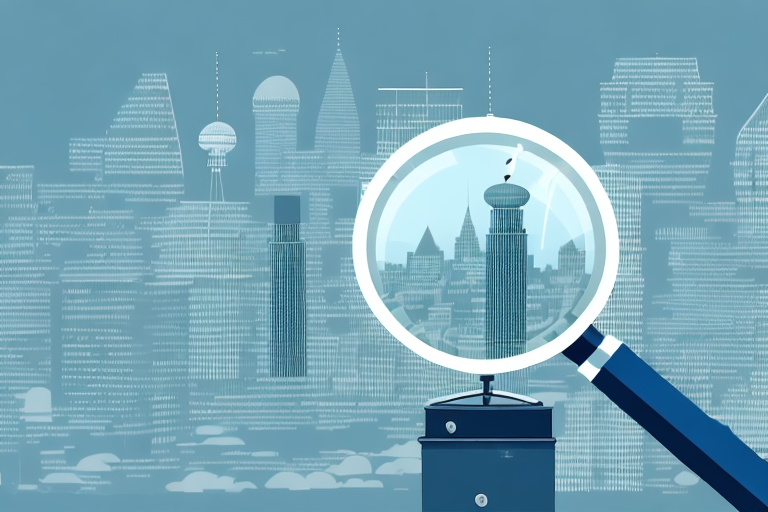 A magnifying glass hovering over a cityscape filled with various buildings symbolizing different cpa firms